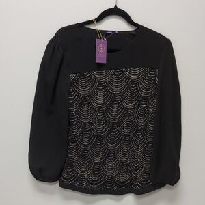 Amita Naithani Black and Gold Hand Beaded 3/4 Sleeve Blouse